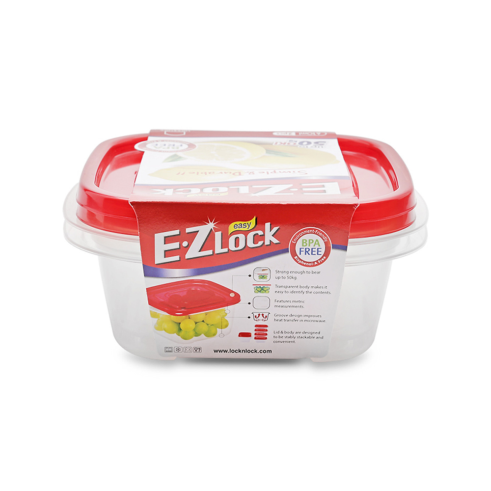 Bộ 2 Hộp Nhựa Ezlock Nắp Đỏ 610ml - LocknLock - HLE8204S, , large image number 0